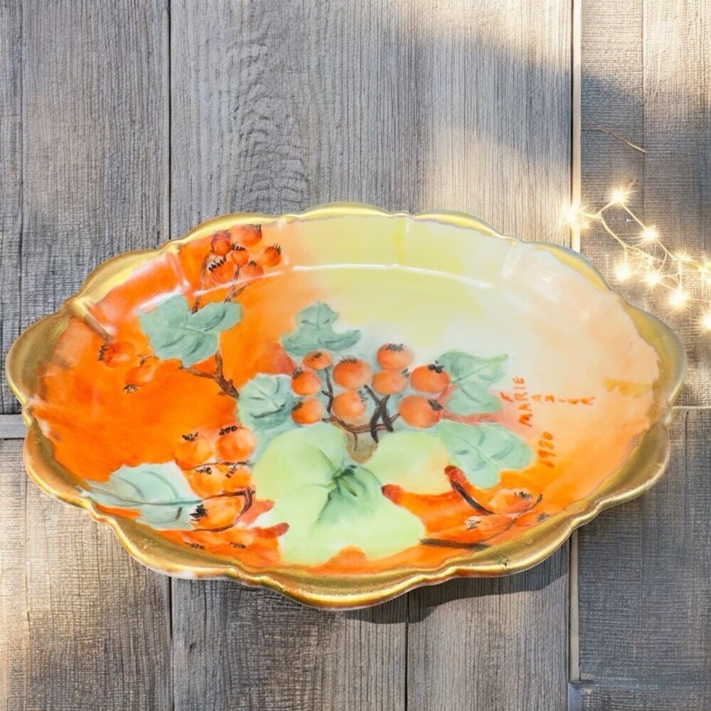 1986 Hand Painted‎ Bavaria Germany Porcelain Dish Plate Signed Marie Frazier VTG